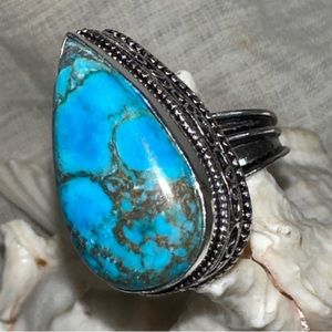 Genuine Kingman Turquoise handcrafted teardrop vintage Ring